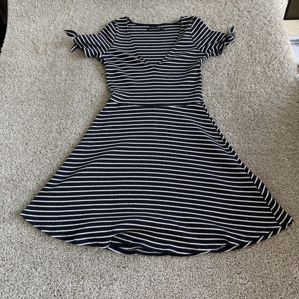 Abercrombie & Fitch Dress Womens S Blue White Striped Short Sleeve Fit Flare